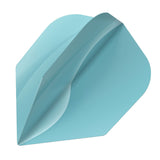 Close-up angled view of blue dart flight folded for assembly, 100 micron material, isolated on white background