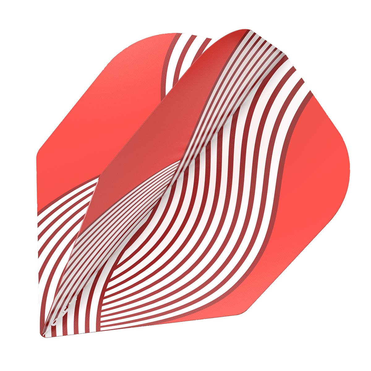 Close-up angled view of one Zen Kyudo No.6 dart flight with bold red and white stripes, isolated on white background showing folded fins.