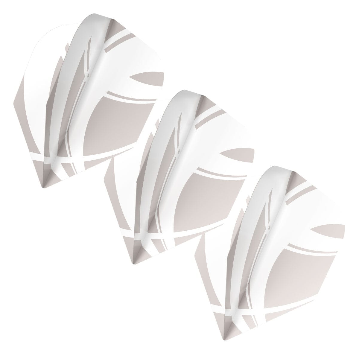 Three Zen Satori No.6 dart flights angled on white background, showcasing translucent abstract pattern and 100 micron sturdy material