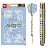 Target Adrian Lewis Showdown 95% tungsten Swiss Point darts – retail packaging with the full dart and a barrel close-up