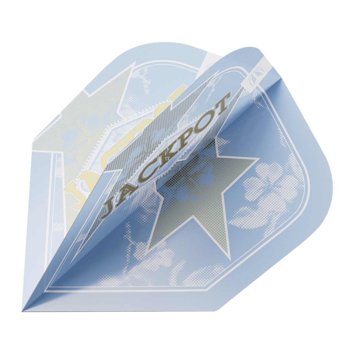 Target Adrian Lewis Showdown Pro Ultra No.6 flight – angled view showing the pale blue Jackpot star print
