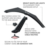 Arc Cabinet Light features - bright white LEDs, bolt screw locking arm, concealed cable routing and 3M adhesive mount