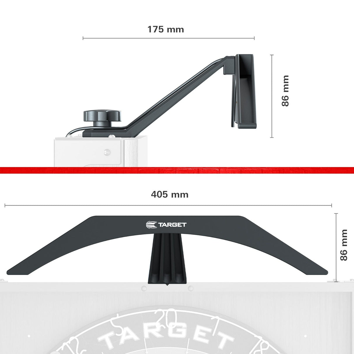 Arc Cabinet Light dimensions diagram - 405mm wide, 175mm deep and 86mm high