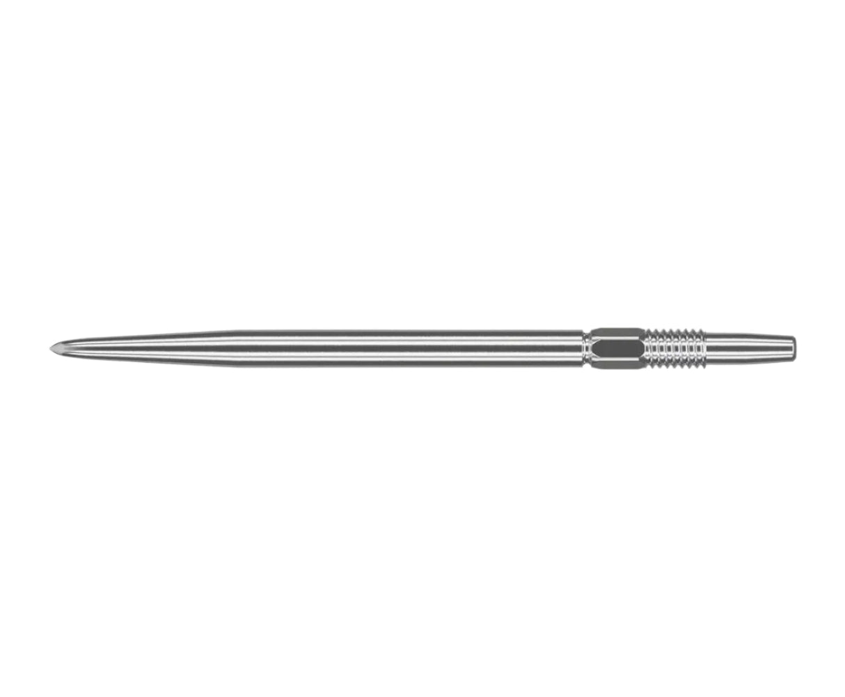 Steel dart point with precision grooved grip, full view isolated on white background, ideal for 90% tungsten darts