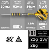 Target Buzz 01 28g specification – 30mm Swiss Point, 52mm barrel, 90% tungsten