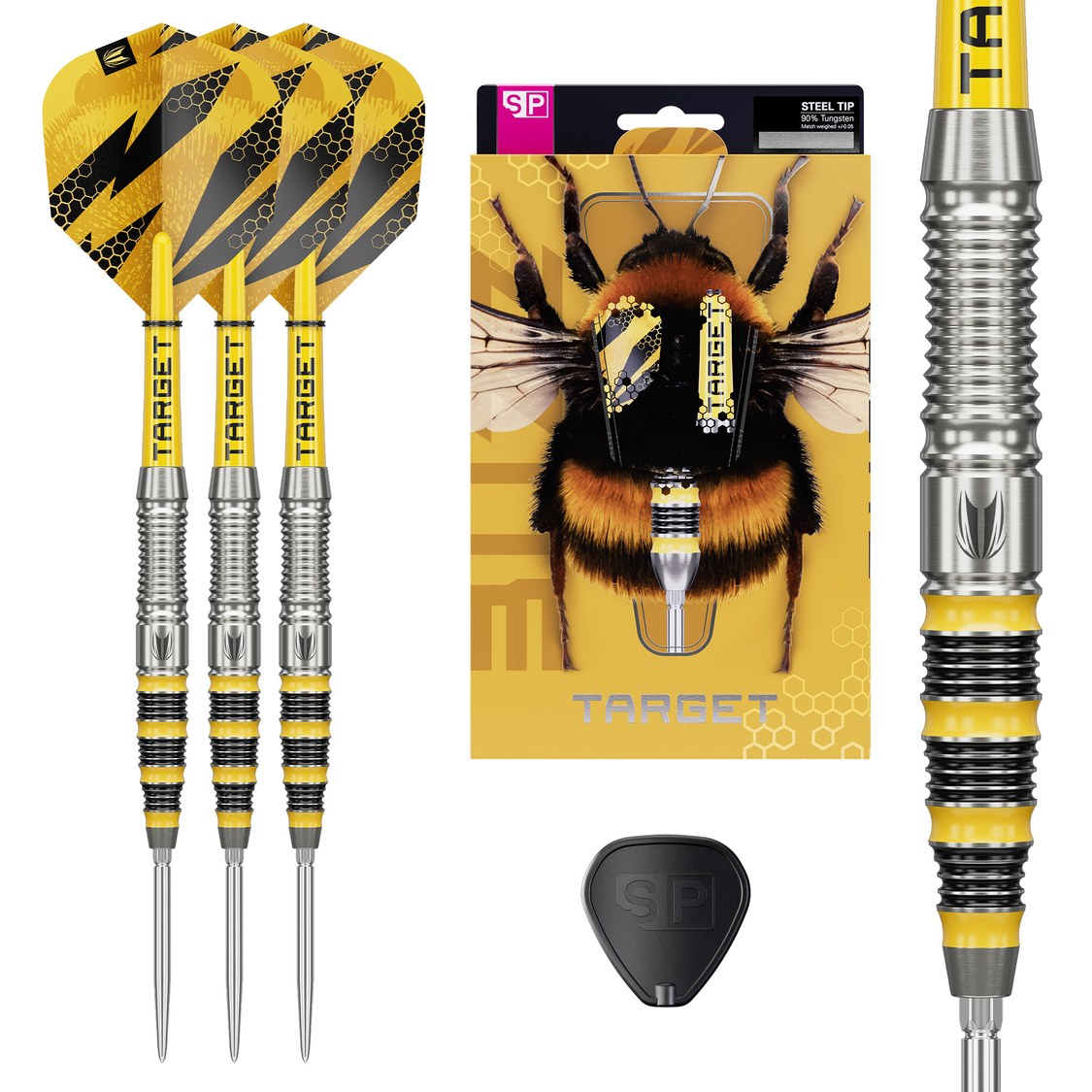Target Buzz 03 darts set of three with retail packaging and barrel close-up