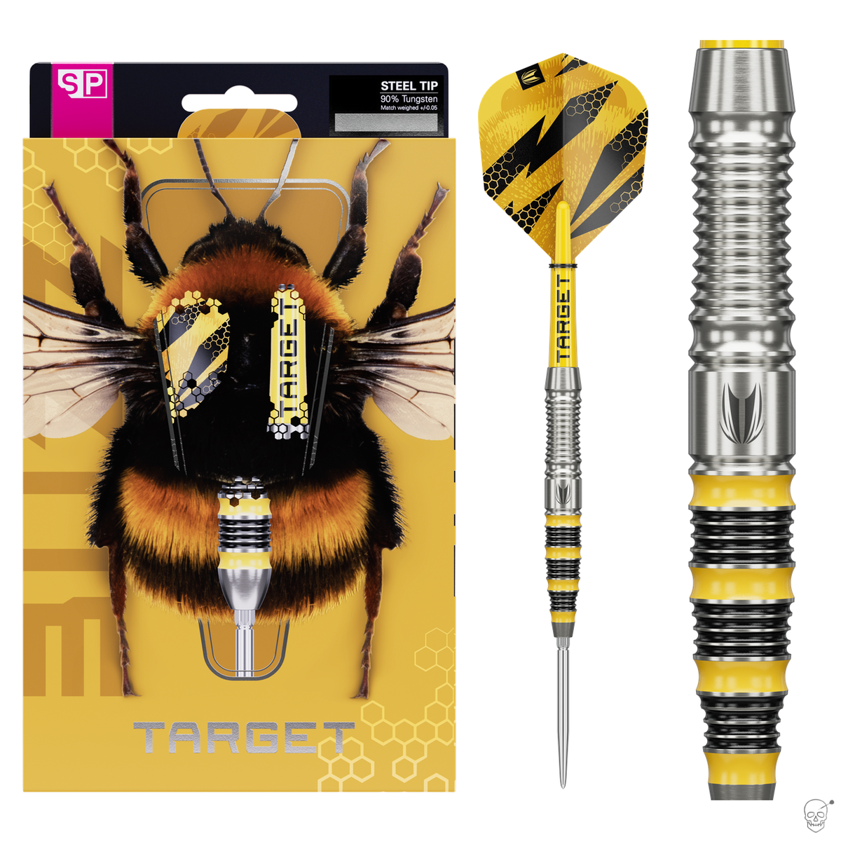 Target Buzz 03 90% tungsten Swiss Point darts – retail packaging with the full dart and a barrel close-up