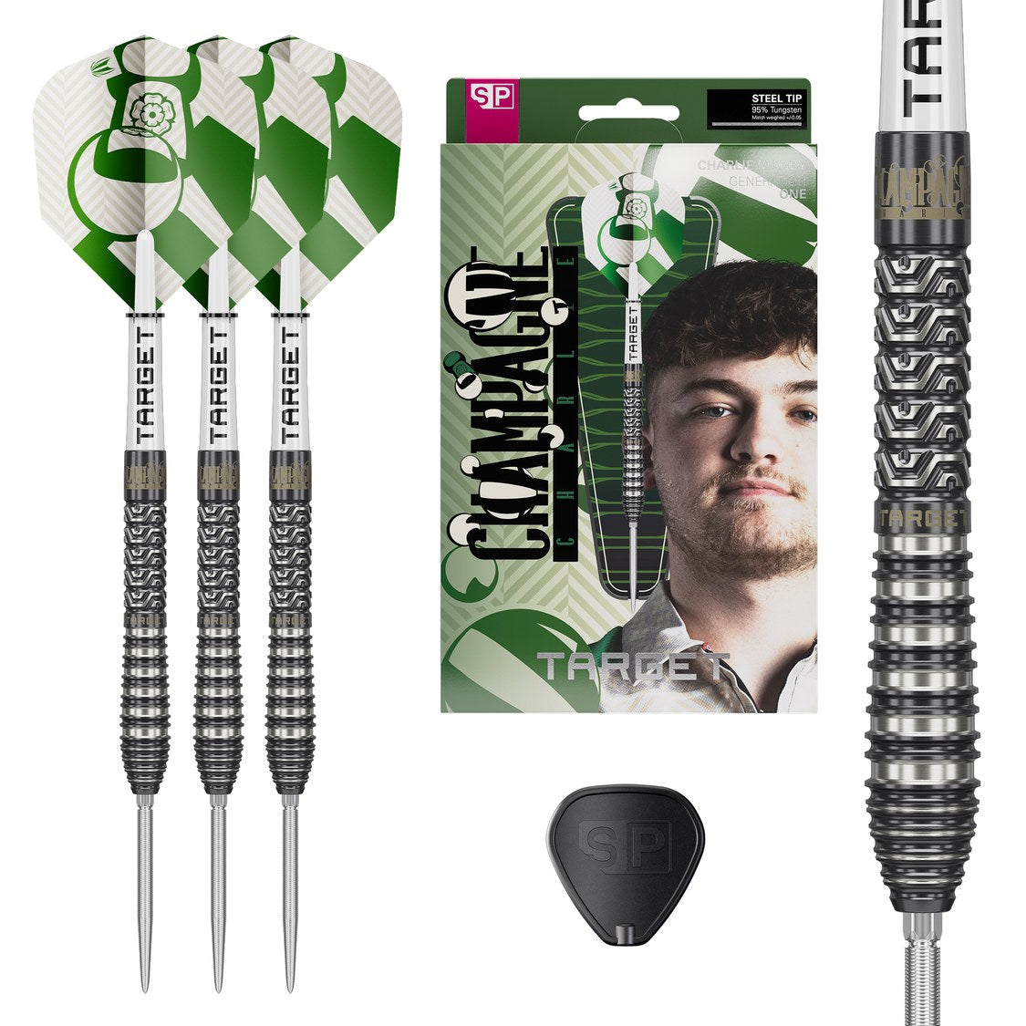 Target Charlie Manby G1 darts set of three with retail packaging and barrel close-up