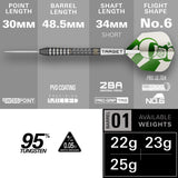 Target Charlie Manby G1 specification – 30mm Swiss Point, 48.5mm barrel, 95% tungsten, 22g, 23g and 25g