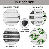 Target Charlie Manby G1 set contents – barrels, Swiss Points, shafts, flights and Swiss Point tool