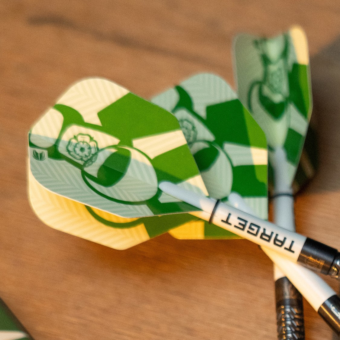 Target Charlie Manby Pro Ultra No.6 flights fitted to darts – lifestyle shot