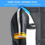 Angled close-up of Chris Dobey 2025 dart shirt sleeve showing breathable material, bold stripe details, and lightweight microfibre fabric