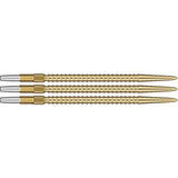 Three gold Chrono Swiss dart points side-by-side on white, showing precision grip ridges and angled tip design