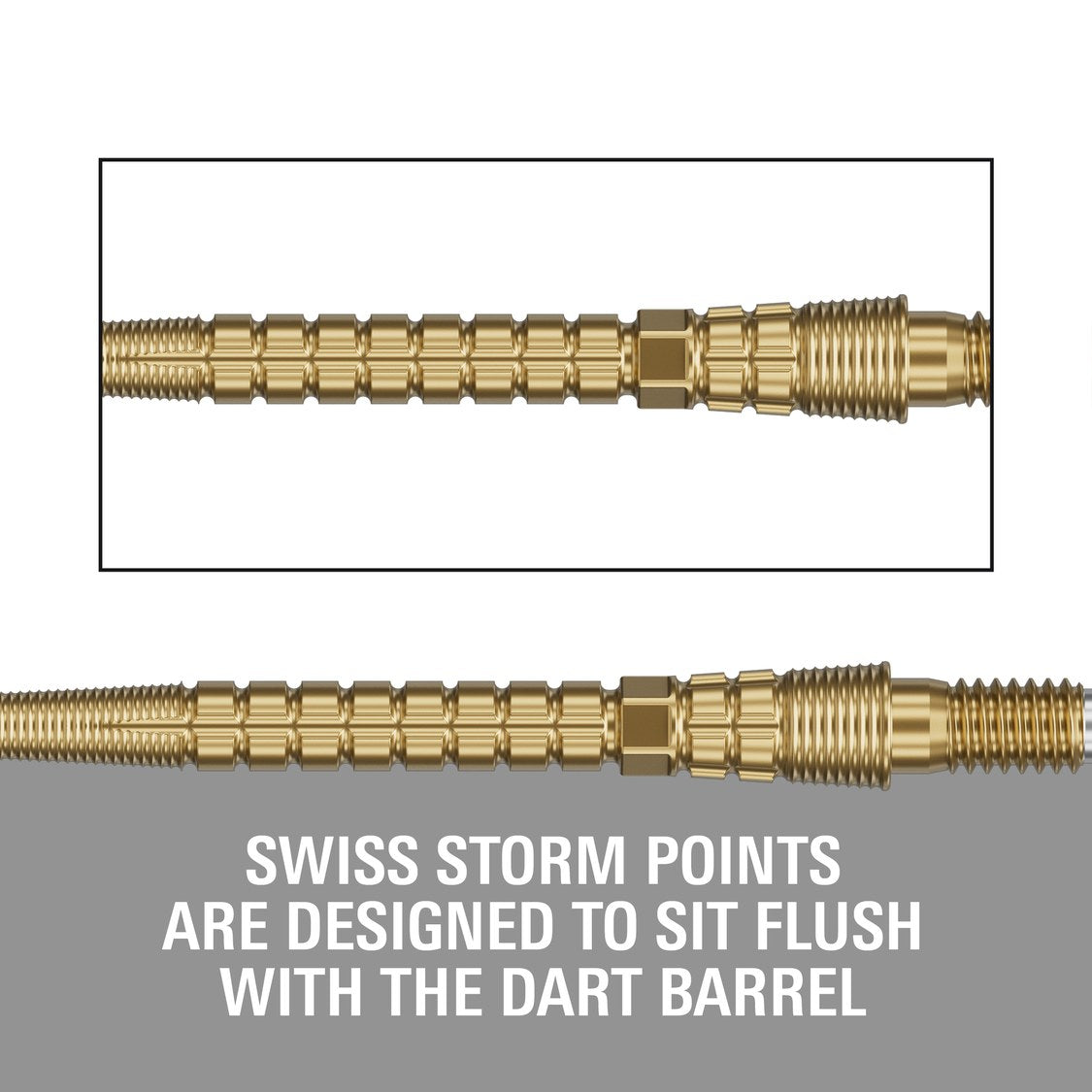 Target Chrono Swiss Storm Points gold – designed to sit flush with the dart barrel