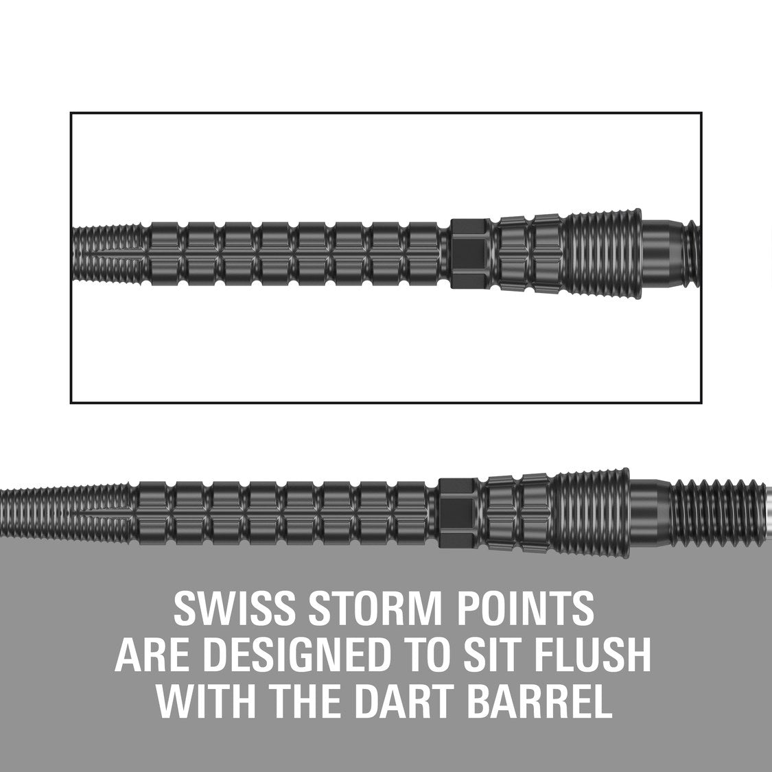 Target Chrono Swiss Storm Points black – designed to sit flush with the dart barrel