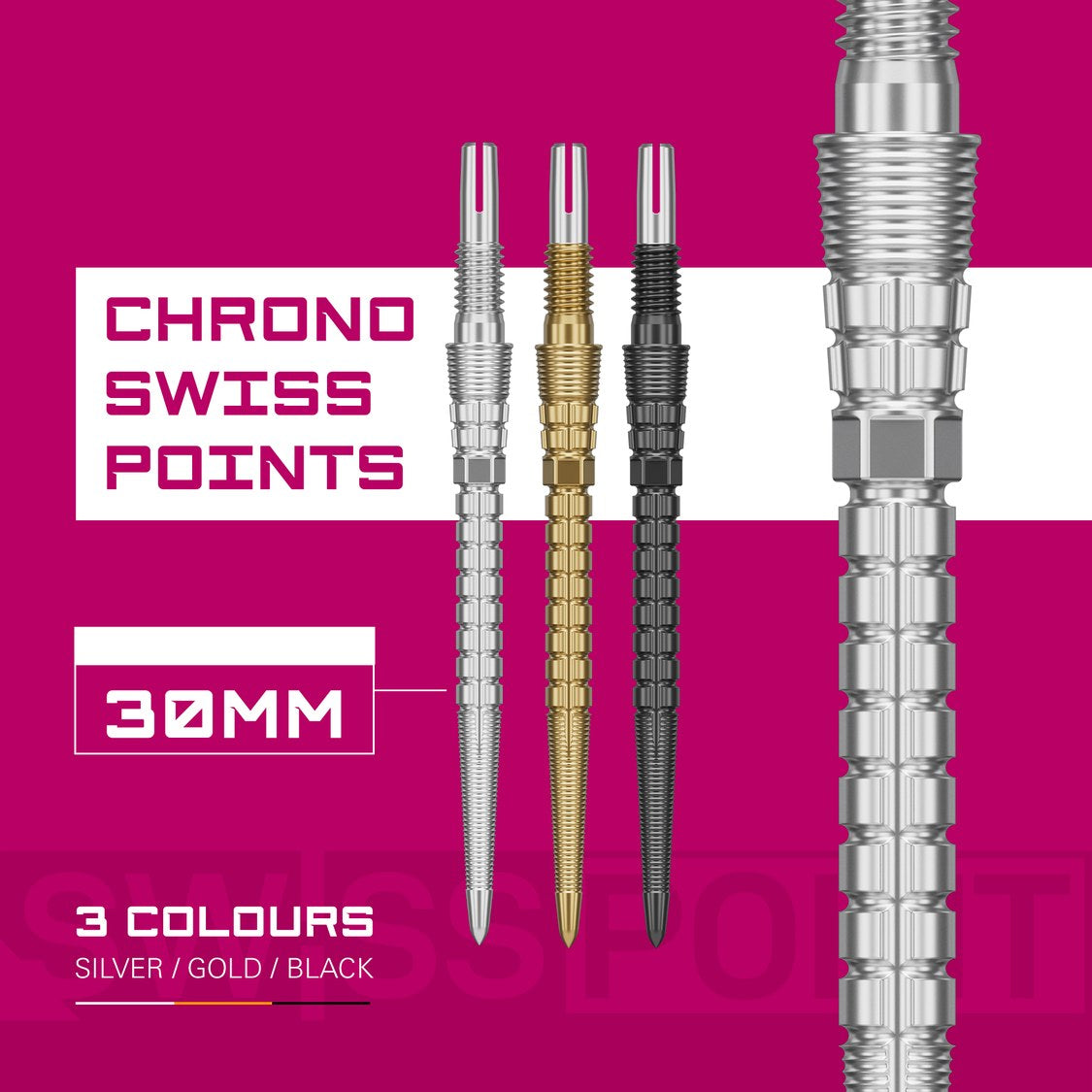 Target Chrono Swiss Storm Points – available in silver, gold and black
