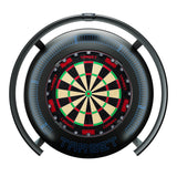 Target Corona Vision 2 Dartboard Light fitted to a dartboard and lit