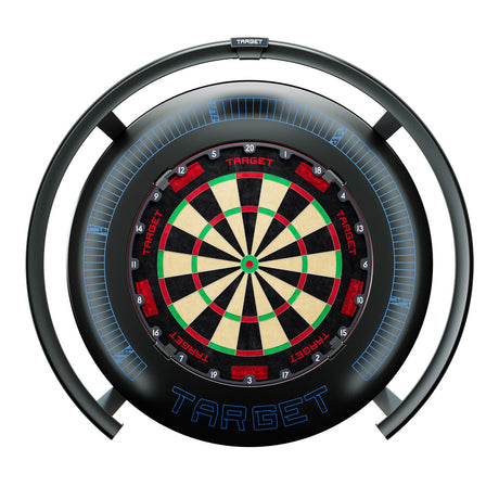Target Corona Vision 2 Dartboard Light fitted to a dartboard and lit