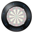 Target Corona Vision Notched Dartboard Surround in black with blue detailing fitted around a dartboard