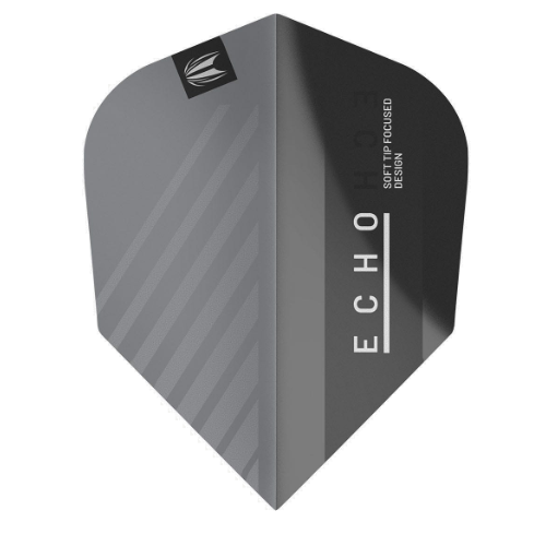 Target Echo Pro Ultra No.6 dart flight upright on a white background, grey and black design