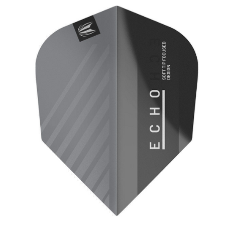 Target Echo Pro Ultra No.6 dart flight upright on a white background, grey and black design