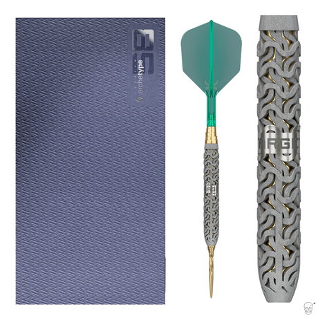 Target Elysian Archetype 58 95% tungsten core Swiss Point darts – presentation box with the full dart and a barrel close-up