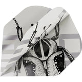 Close-up angled view of dart flight with detailed beetle artwork, showcasing durable material and ultra No.2 flight shape