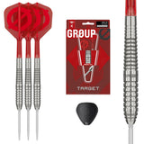 Target Group O 01 darts set of three with retail packaging and barrel close-up