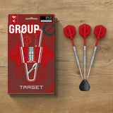 Target Group O 01 darts and packaging on a wooden table