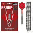 Target Group O 01 50% tungsten Swiss Point darts – retail packaging with the full dart and a barrel close-up