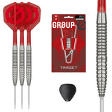 Target Group O 02 darts set of three with retail packaging and barrel close-up