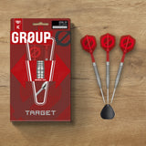 Target Group O 02 darts and packaging on a wooden table