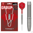 Target Group O 02 50% tungsten Swiss Point darts – retail packaging with the full dart and a barrel close-up