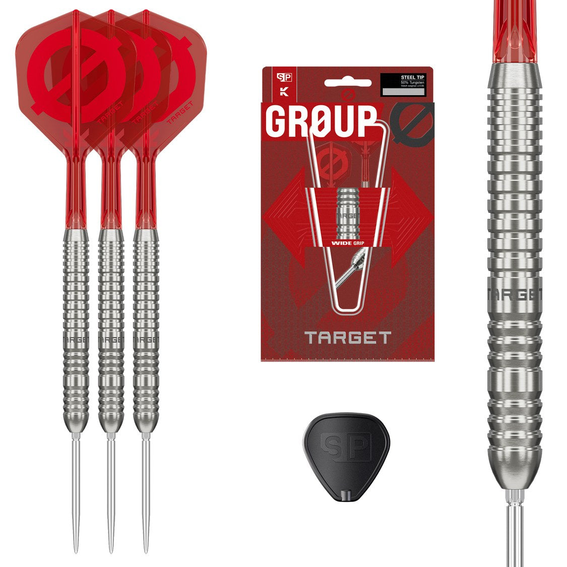 Target Group O 03 darts set of three with retail packaging and barrel close-up