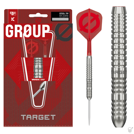 Target Group O 03 50% tungsten Swiss Point darts – retail packaging with the full dart and a barrel close-up
