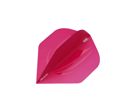 Close-up angled view of pink No.2 dart flight isolated on white, highlighting textured surface and aerodynamic design