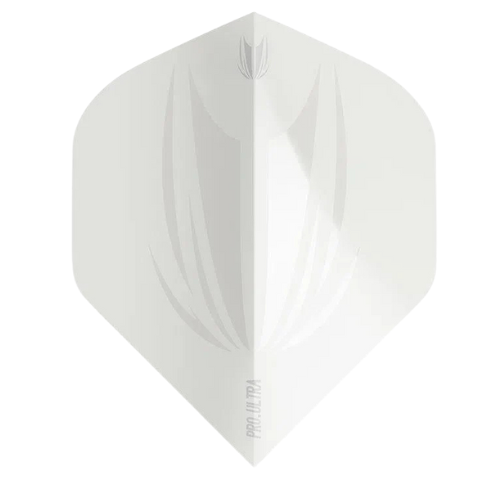 Single white No.2 dart flight full view on white background showing Pro Ultra texture and embossed pattern