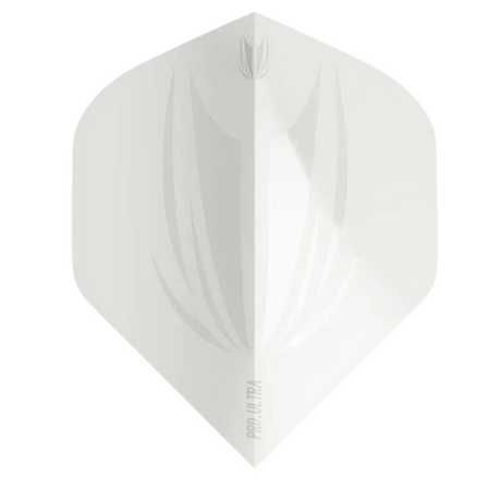 Single white No.2 dart flight full view on white background showing Pro Ultra texture and embossed pattern