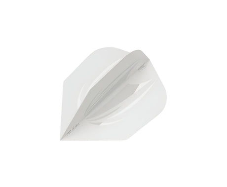 Top-down angle of white No.6 dart flight isolated on white, showing Pro Ultra shape, smooth texture, and flight design details