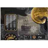 Boxed set of 90% tungsten darts in retail packaging, clear case showing grip pattern, 23g weight, Black Marque PW design.