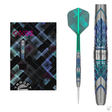 Tungsten dart set packaging, full assembled dart, and close-up barrel grip detail for Ceros 02 professional soft tip darts
