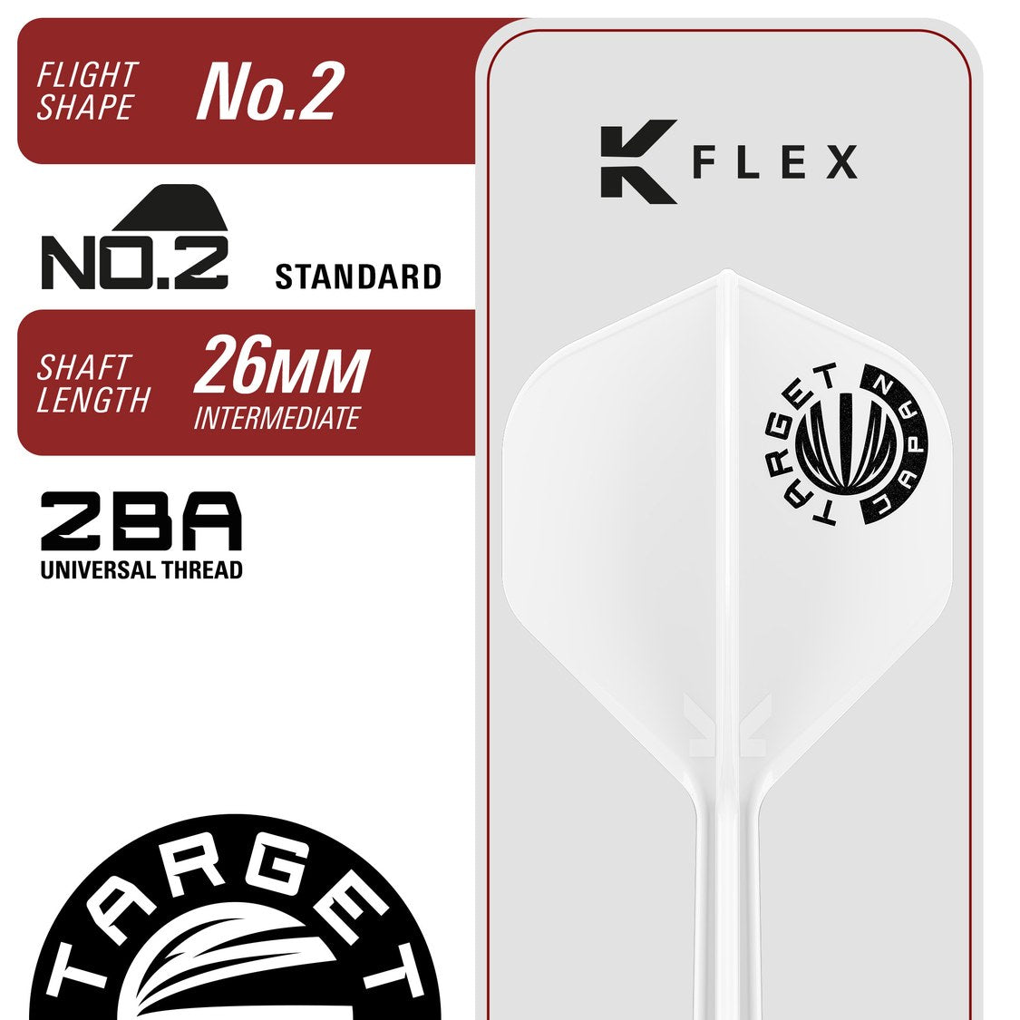 Target Japan Mayo G8 K-Flex No.2 flight and shaft specification – 26mm intermediate shaft, 2BA universal thread