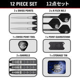Target Japan Pyro G12 twelve-piece set – Swiss Points, K-Flex No.2 flights, barrels, Swiss Point tool, point guard and storage tin