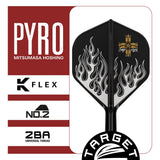 Pyro G2 K-Flex No.2 close-up – standard flight shape with white flame artwork and 2BA universal thread