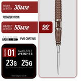 Target Japan Paul Lim Legend G10 specification – 30mm Swiss Point, 50mm barrel, 90% tungsten, 23g and 25g weights