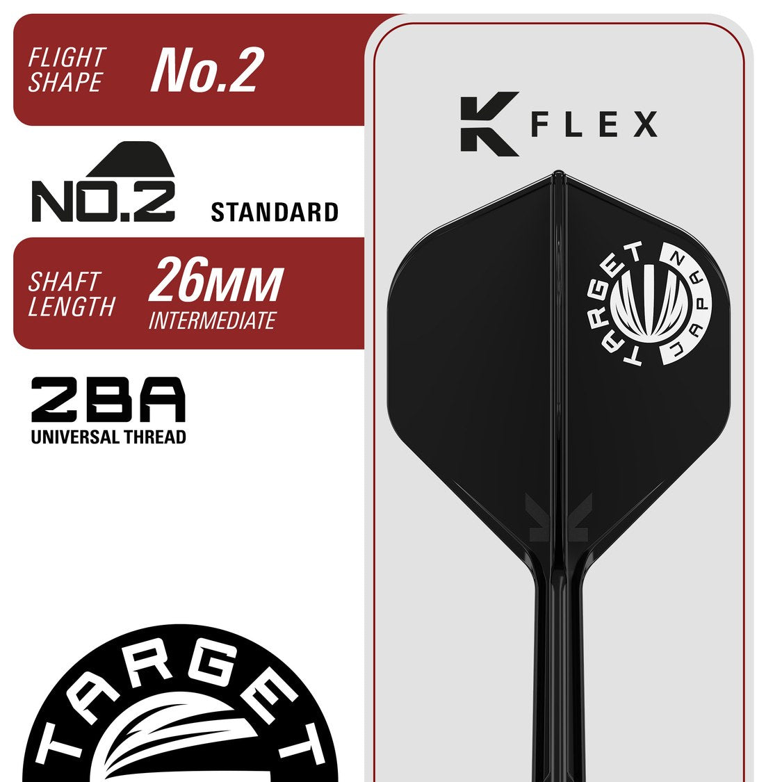 Target Japan Paul Lim Legend G10 K-Flex No.2 flight and shaft specification – 26mm intermediate shaft, 2BA universal thread