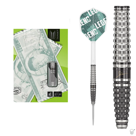 Full view of Paul Lim The Legend G7 tungsten dart with packaging, detailed grip barrel close-up, and LEGEND flights