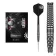 Paul Lim Legend G8 90% tungsten steel tip darts set showing packaging, full dart, and detailed barrel grip texture on white background
