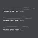 Japan Premium Swiss Point length comparison chart showing 30mm, 35mm and 40mm