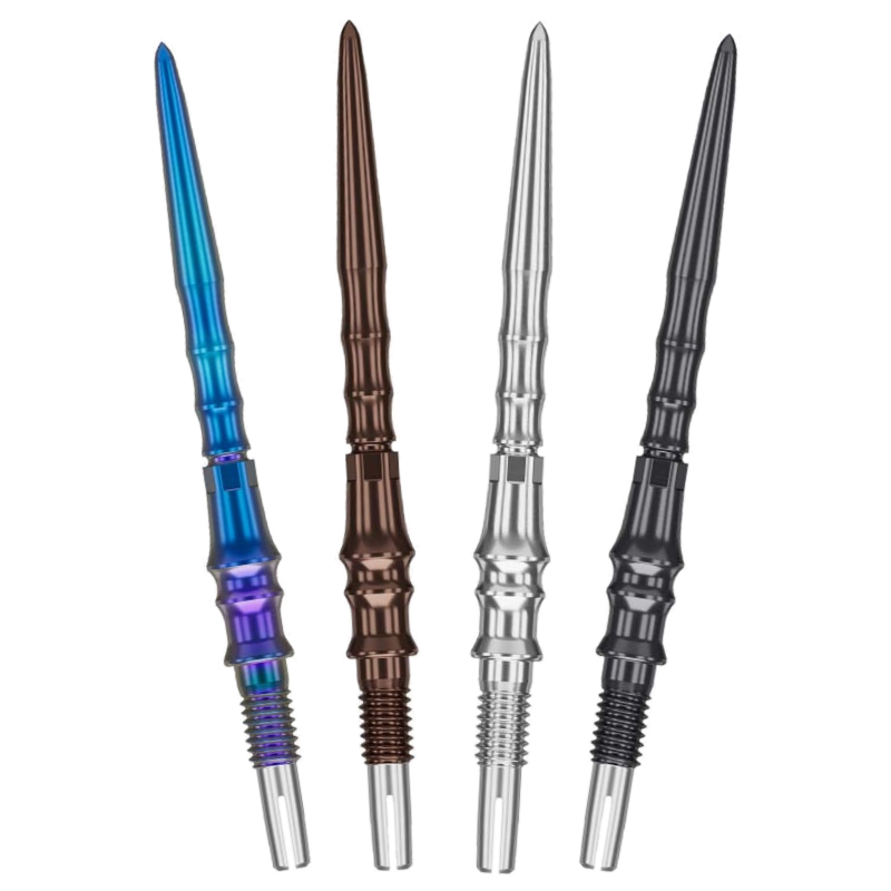 Target Japan Premium Swiss Points fanned in all four finishes - blue, silica, silver and black - on a white background